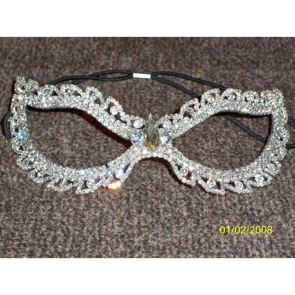 Silver rhinestone party prom bridal masquerade costume Halloween mask,